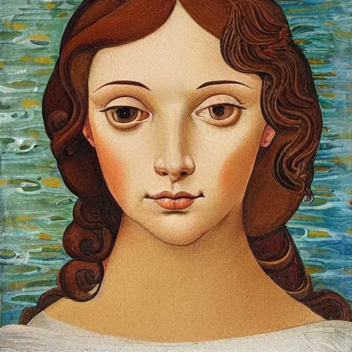 Image similar to painting of a tal dark haired skinny girl in the style of Botticelli,