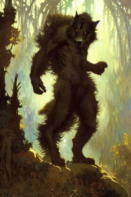 Image similar to werewolf, painting by gaston bussiere, craig mullins, greg rutkowski, alphonse mucha, trending on artstation