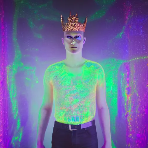 Image similar to a portrait of a beautiful phantom king in a holographic room, photographed by erwing olaf