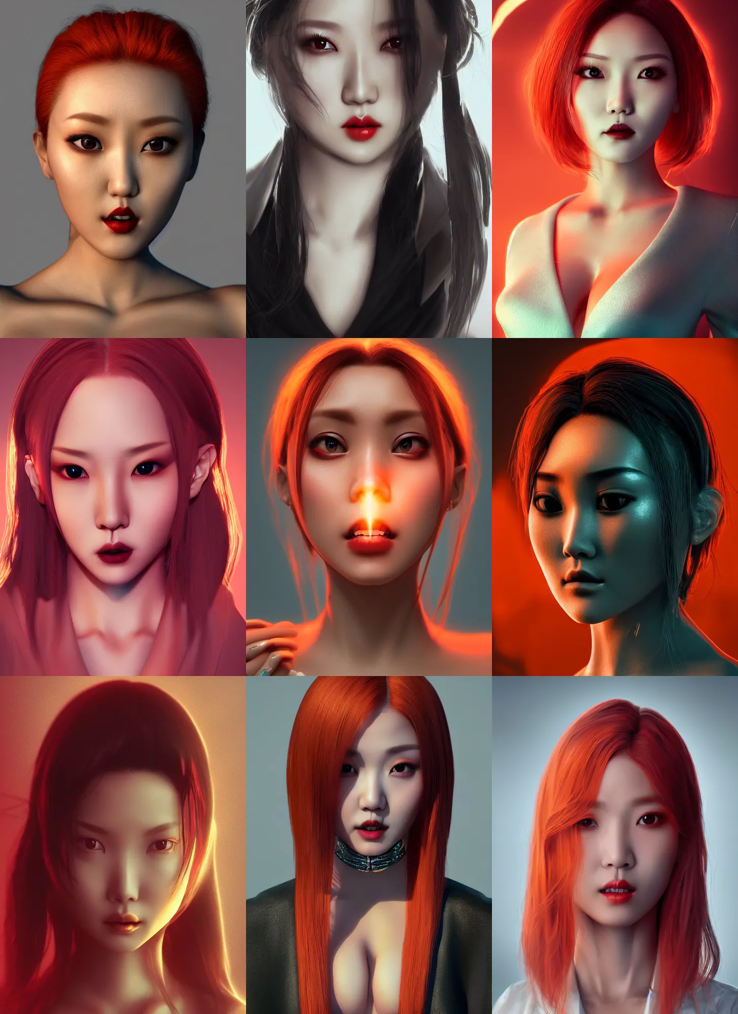 Prompt: hwasa as a vampire. intricate clothes, semi realism, anime realism, symmetrical face, slim face, photorealism, uhd, amazing depth, glowing, golden ratio, 3 d octane cycle unreal engine 5, volumetric lighting, cinematic lighting, red orange lighting, cgstation artstation concept art