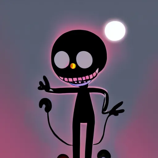 Image similar to a shadow - like figure closing in on gumball watterson, forcing him to flee, dark atmosphere, trending on artstation, digital art, eerie lighting