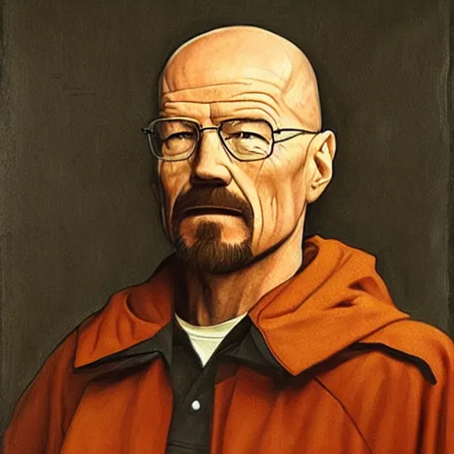 Image similar to a renaisense painting of walter white.