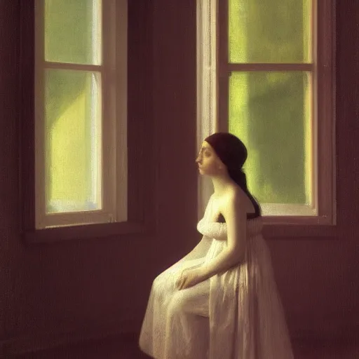 Prompt: a beautiful young girl in front a wallpaper by ernst heackel, daguerreotype by edward hopper, by henri rousseau, by Bosch, art noveau, highly detailed, strong lights, liminal, eerie, Bright pastel colors, octane render, 8k,