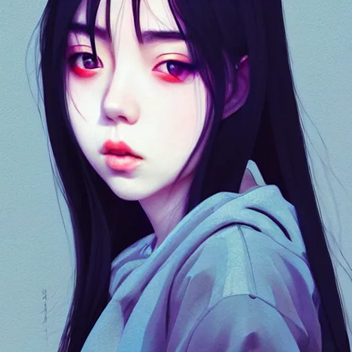 Prompt: a beautiful korean kpop billie eilish alluring instagram model in crop top, by guweiz and wlop and ilya kuvshinov and artgerm, symmetrical eyes, aesthetic, gorgeous, stunning, alluring, attractive, artstation, deviantart, pinterest, digital art