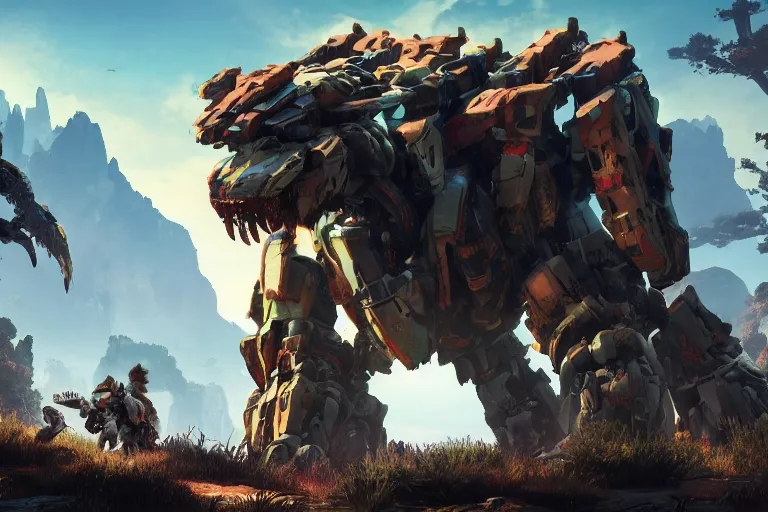 Image similar to tremortusk machine mecha animal beast robot of horizon forbidden west horizon zero dawn bioluminiscence global illumination ray tracing hdr fanart arstation by sung choi and eric pfeiffer and gabriel garza and casper konefal