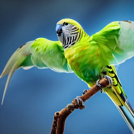 Prompt: a budgie with dragon wing, high detail, hd, 4k, 8k, award winning photograph