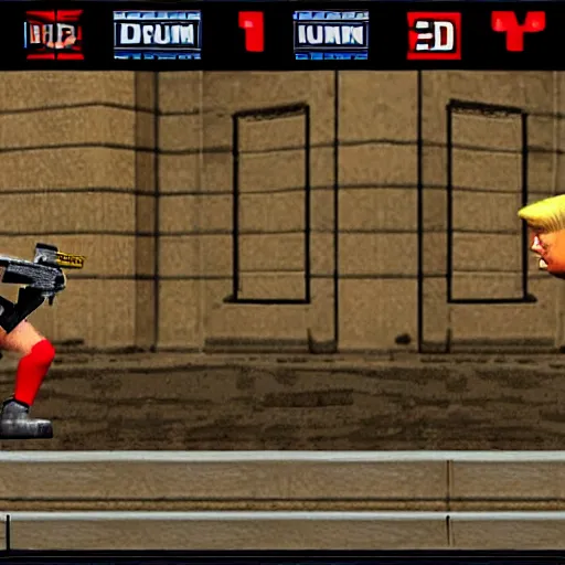 Prompt: duke nukem 3 d screenshot : donald trump