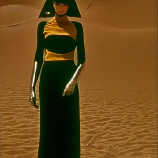 Image similar to avant - garde fashion model, still from movie dune, highly detailed