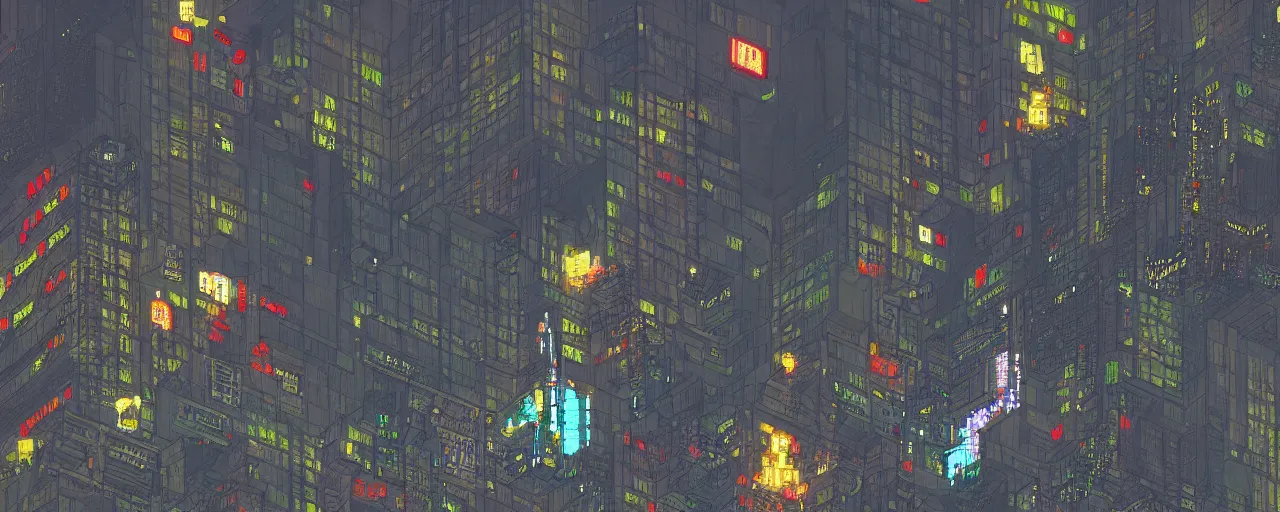 Image similar to blade runner city, pixel art. very detailed 1 6 bit