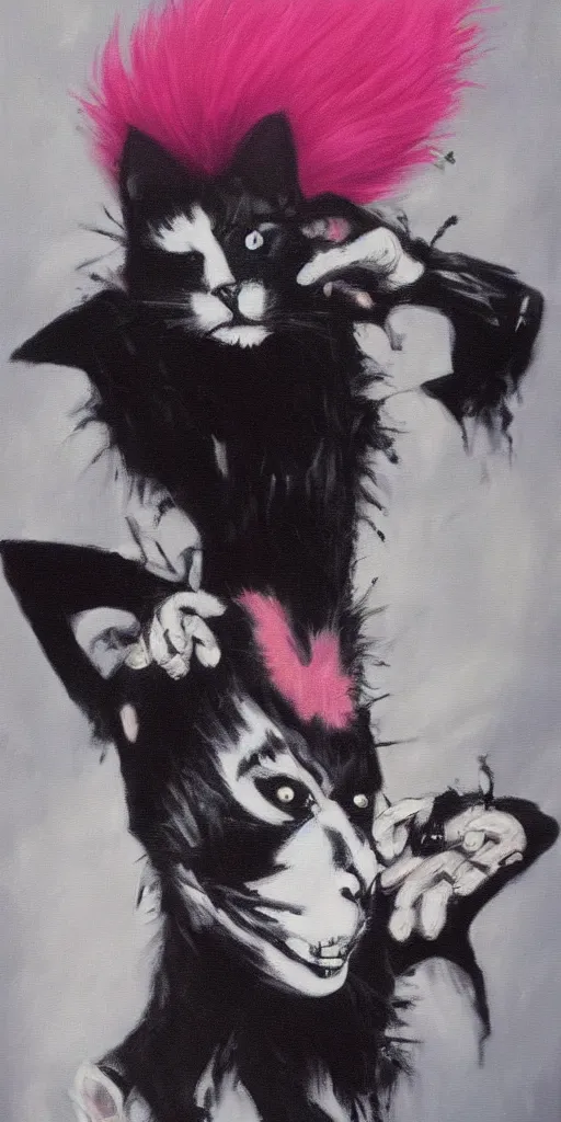 Prompt: cat sid vicious punk glam goth, oil - paint style