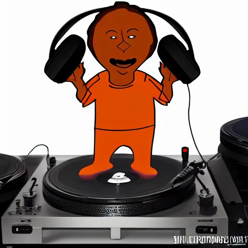 Image similar to svg sticker of a Dancing-Cleveland Brown, at a rave, spinning records, giant headphones rocking out, wearing headphones, huge speakers, dancing, rave, DJ, spinning records, digital art, amazing composition, rule-of-thirds, award-winning, trending on artstation, featured on deviantart