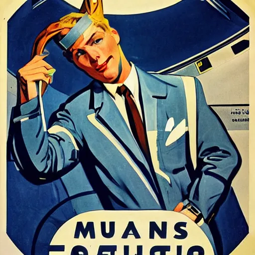 Image similar to man in futurist lab, 6 0 s ´ s design, leyendecker style