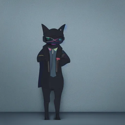 Prompt: side view of cyberpunk cat in suit