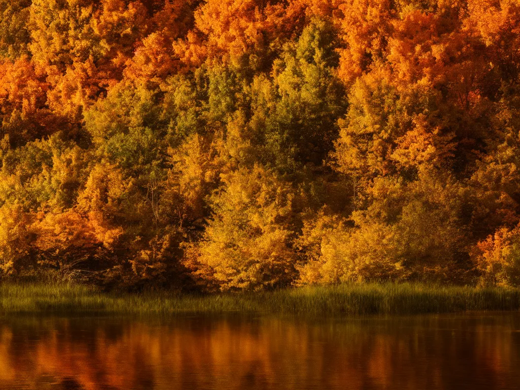 Image similar to a beautiful serene natural landscape during autumn on a fine day, photorealistic, hyperdetailed, studio lighting, octane render, caustics