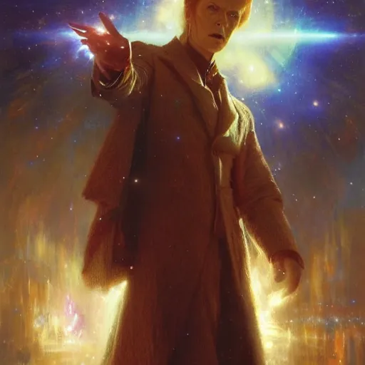 Image similar to david bowie as doctor who, radiant light, caustics, heroic, bright iridescent light, by gaston bussiere, bayard wu, greg rutkowski, maxim verehin