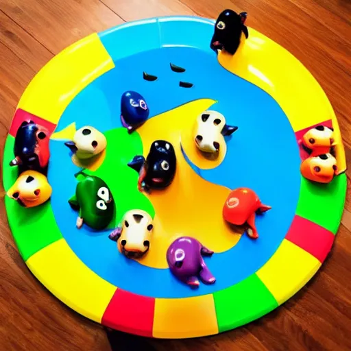 Prompt: “Hungry, Hungry Hippos Game, with real hippos”