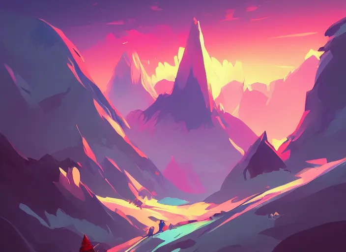 Image similar to digital painting of a mountain landscape, concept art by anton fadeev, artstation, fantasy art, concept art, 2 d game art, official art