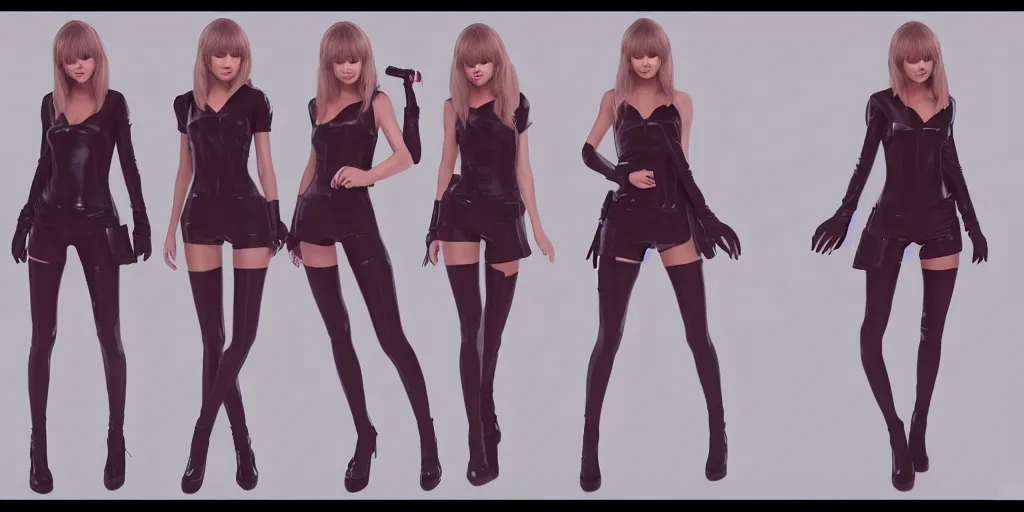 Prompt: full-body character sheet of Taylor swift for the music video ‘More’ by KDA (league of legend), 3d render, octane render, 4K, volumetric, trending on art station