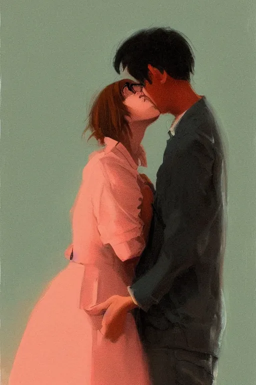 Image similar to a portrait of a young todd solondz, kissing a girl, vivid colors, soft lighting, atmospheric, cinematic, moody, in the style of francis bacon and ilya kuvshinov and range murata, krenz cushart, oil on canvas, 8 k