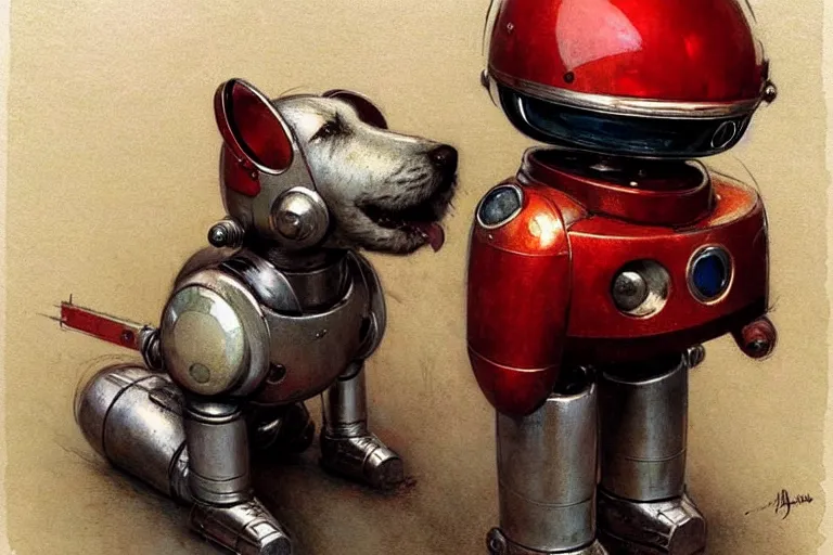 Prompt: explorer ( ( ( ( ( 1 9 5 0 s retro future robot android dog. muted colors. ) ) ) ) ) by jean baptiste monge!!!!!!!!!!!!!!!!!!!!!!!!! chrome red