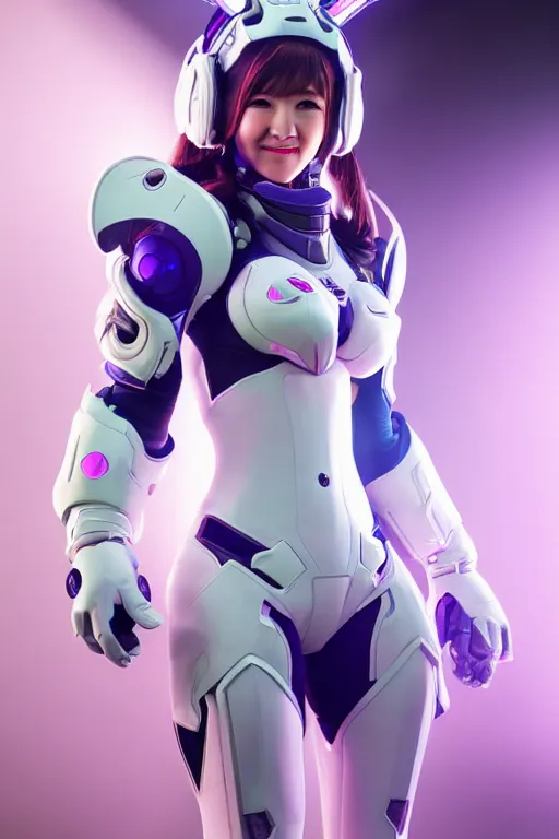 Image similar to D.va from League of Legends, photorealistic full body, studio lighting, white ambient background, highly detailed