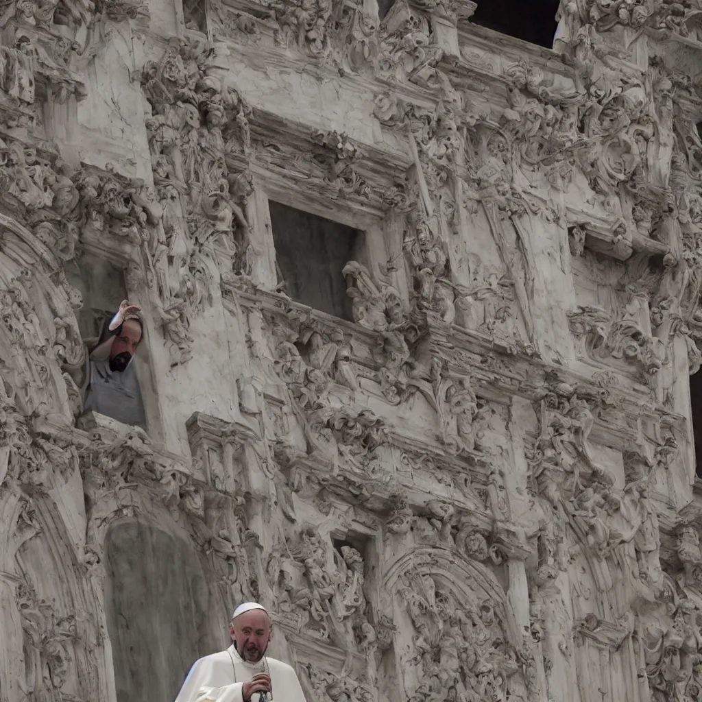 Image similar to keanu reaves as the pope, giving a blessing from the papal balcony, photorealistic HD UHD 8k