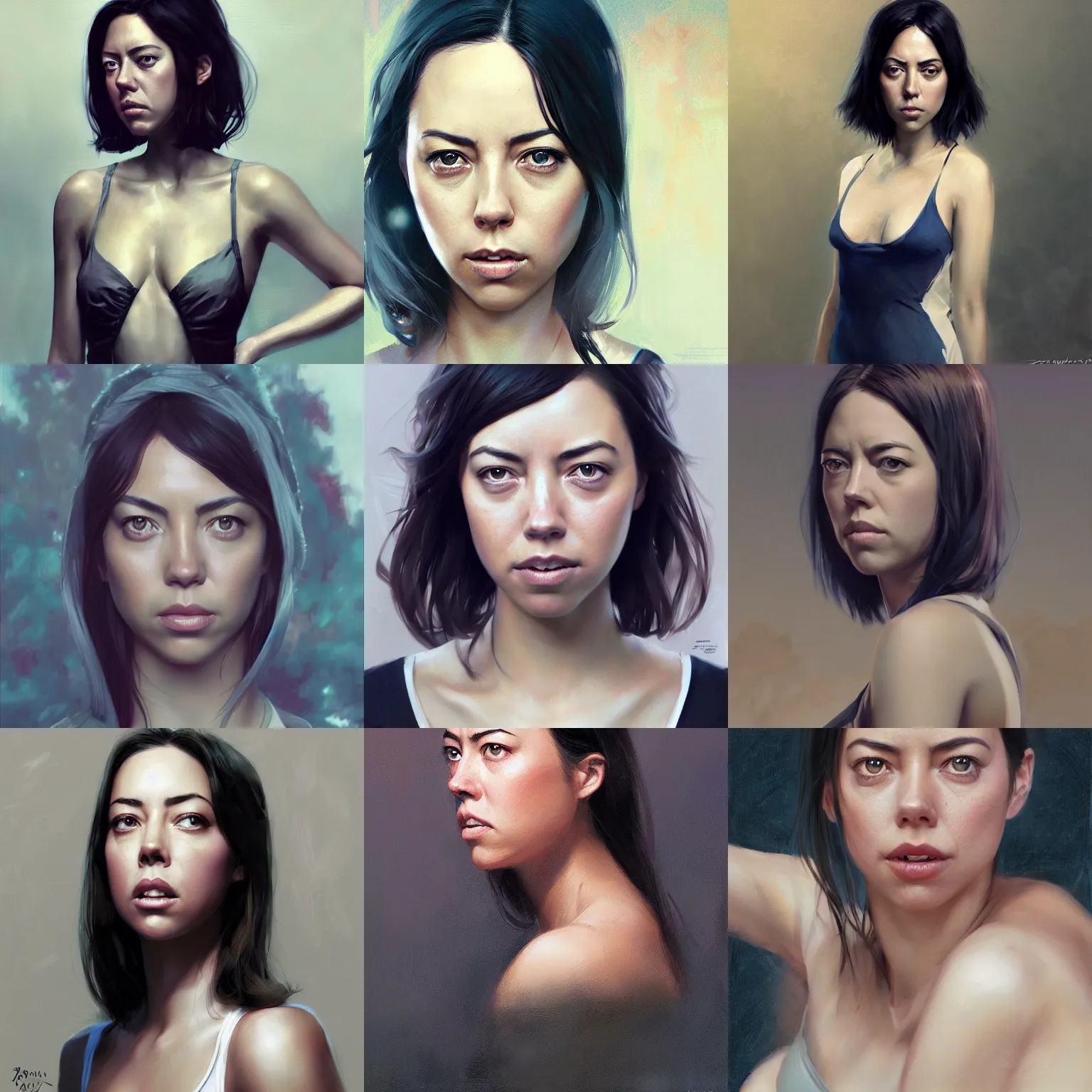 Prompt: woman based on aubrey plaza mixed with olivia munn by yoshitaka amano, by greg rutkowski, by jeremy lipkinng, by artgerm, digital art, octane render