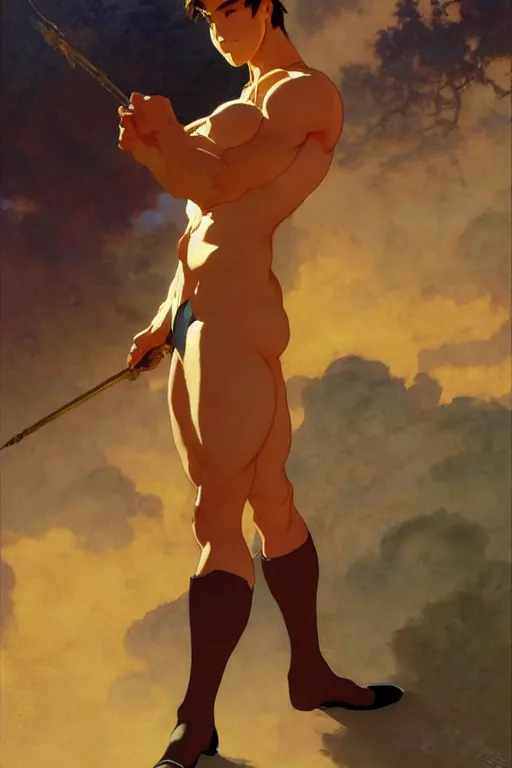 Image similar to attractive male, character design, dynamic lighting, by studio ghibli, painting by gaston bussiere, craig mullins, j. c. leyendecker, tom of finland