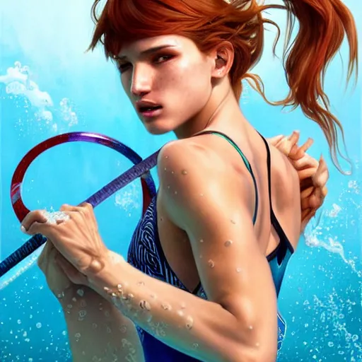 Prompt: ultra realistic illustration, bella thorne as the olympics swim team anime, intricate, elegant, highly detailed, digital painting, artstation, concept art, smooth, sharp focus, illustration, art by artgerm and greg rutkowski and alphonse mucha and wlop