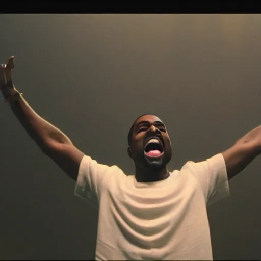 Image similar to kanye screaming from the top of his lungs in the style of the music video for heartless