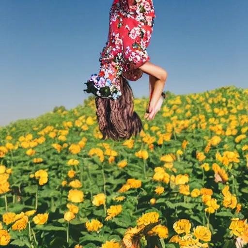 Prompt: a woman on top of a flower