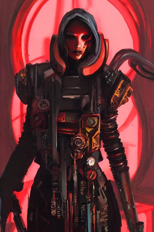 Image similar to full character portrait max mad cyberpunk warhammer 4 0 k, medic sapper not the girl with the pearl earring character design, painting by trending on artstation, jeffery catherine jones