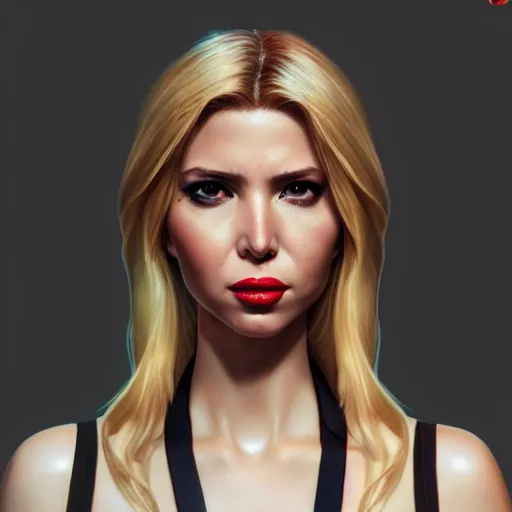 Image similar to Ivanka Trump as black widow, au naturel, hyper detailed, digital art, trending in artstation, cinematic lighting, studio quality, smooth render, unreal engine 5 rendered, octane rendered, art style by klimt and nixeu and ian sprigger and wlop and krenz cushart