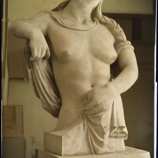 Prompt: polaroide photo inside of an ancient greek sculpture atelier, award winning photo, color