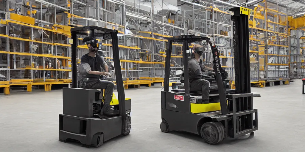 Image similar to funny forklift operator with a vr headset