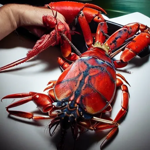 Prompt: cross between a lobster and a mobster, a lobster lobster, mafia lobster