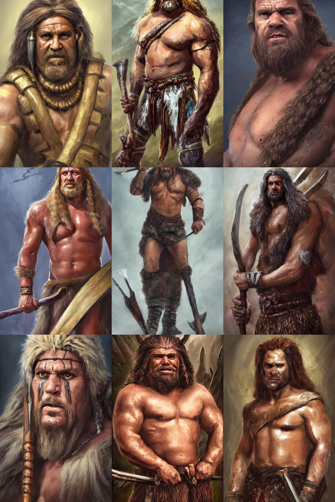 Prompt: a full body high detail fantasy portrait oil painting illustration of president Sauli Niinistö as a barbarian man by Justin Sweet with face and body clearly visible, pupils visible, realistic proportions, d&d, rpg, forgotten realms, artstation trending, high quality, sombre mood, artstation trending, muted colours, no crop, entire person visible!,