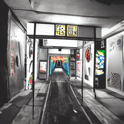 Prompt: liminal space, japanese arcade, eerie vibes, SCP