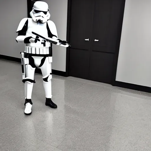 Image similar to a stormtrooper mopping the floor