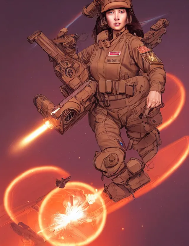 Image similar to a brown - haired woman in a military uniform hovering in the air glowing with red light and crackling energy, by tian zi and artgerm and xiaoguang sun and moebius, trending on artstation, digital art, 4 k resolution, detailed, high quality, sharp focus, hq artwork, coherent, insane detail, concept art, character concept, character full body portrait