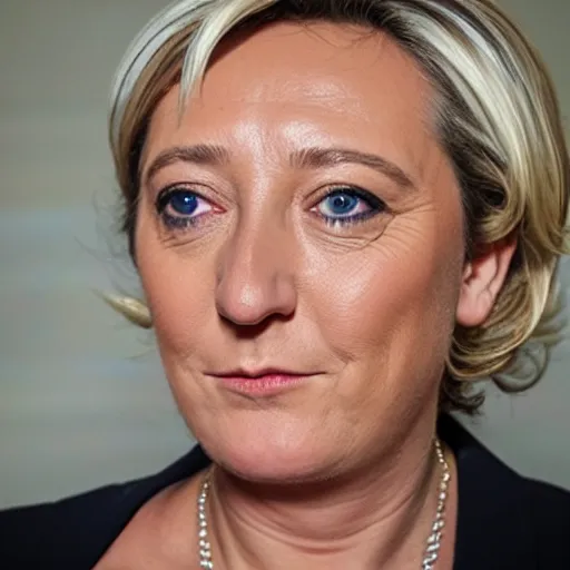Prompt: portrait of marine le pen made of mud
