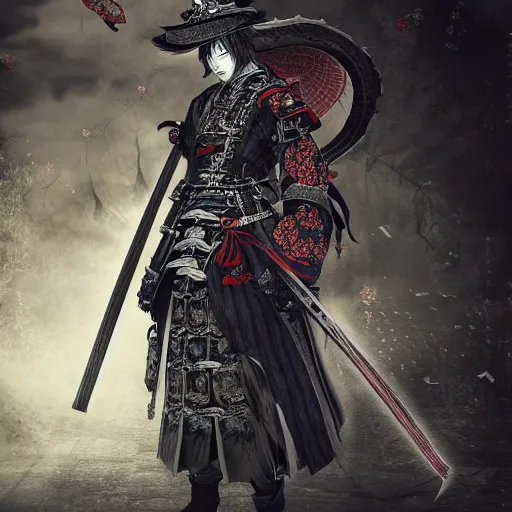 Image similar to Victorian Gothic Samurai, hd, intricate, bloodborne, 8k, digital art