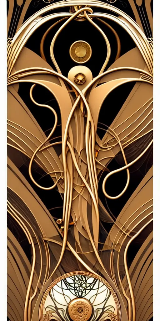 Prompt: the source of future growth dramatic, elaborate emotive Art Nouveau styles to emphasise beauty as a transcendental, seamless pattern, symmetrical, large motifs, hyper realistic, 8k image, 3D, supersharp, Art nouveau 3D curves and swirls, copper and Gold pipes, iridescent and black and shiny gold colors , perfect symmetry, iridescent, High Definition, sci-fi, Octane render in Maya and Houdini, light, shadows, reflections, photorealistic, masterpiece, smooth gradients, no blur, sharp focus, photorealistic, insanely detailed and intricate, cinematic lighting, Octane render, epic scene, 8K