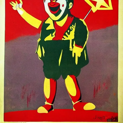 Prompt: communist clown painting, soviet propaganda style poster