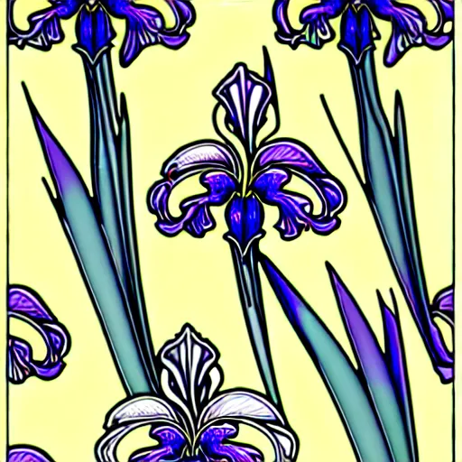 Image similar to a beautiful art nouveau repeating pattern of an iris flower