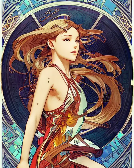 Prompt: intricate, epic composition, masterpiece, bold complimentary colors, by artgerm, range murata, alphonse mucha