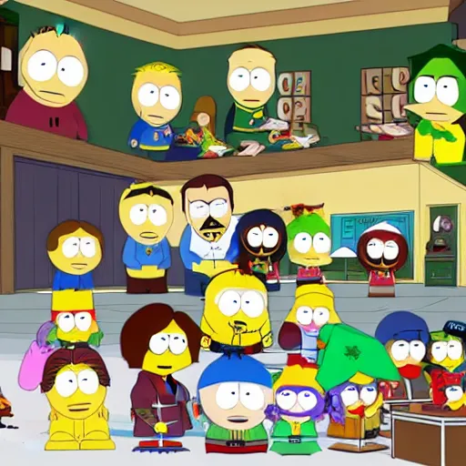 Prompt: south park in the simpsons and family guy