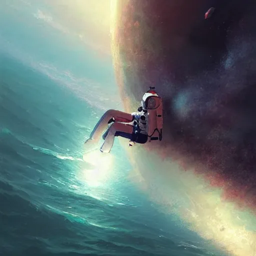 Image similar to an astronaut lost in the ocean,digital art,detailed,ultra realistic,art by greg rutkowski W 640