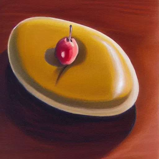 Prompt: oil painting of a singular bean on a wooden table