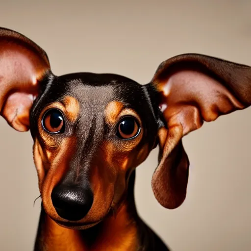 Image similar to realistic photo of a dachshund with enormous ears, studio lighting